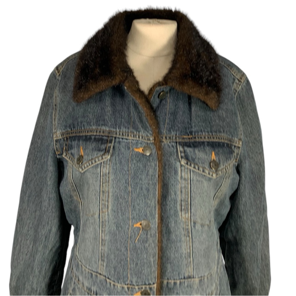 Vintage Marvin Richards Denim Faux Fur Lined Jacket Size Large - Picture 5 of 12